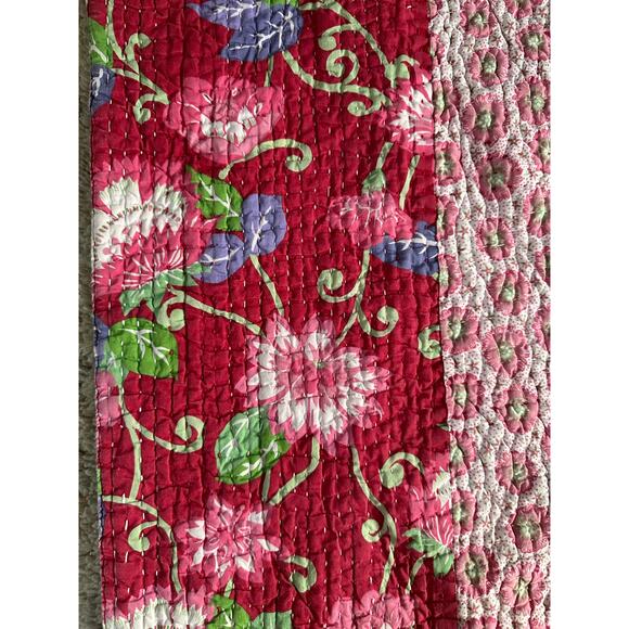 Pottery Barn teen Handcrafted Quilt Block Print vintage pink floral girls cotton - Picture 6 of 16